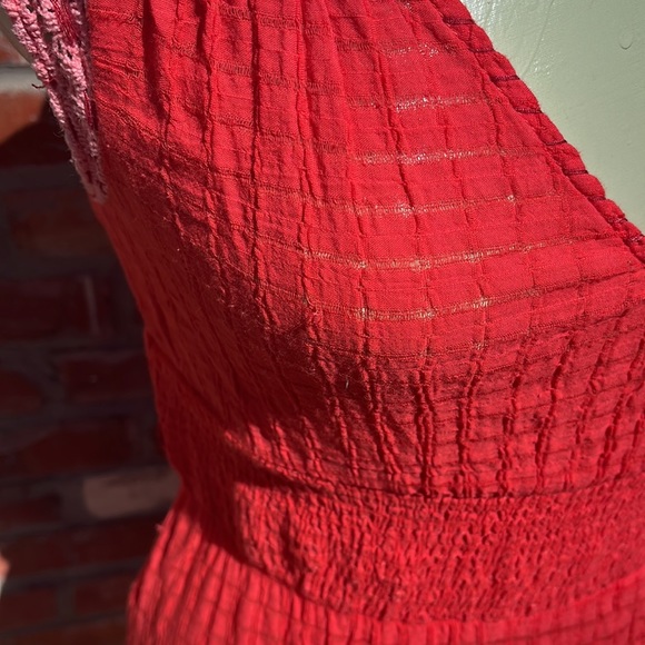 Free People Red Gauze and Lace Coverup 4 - Picture 3 of 7